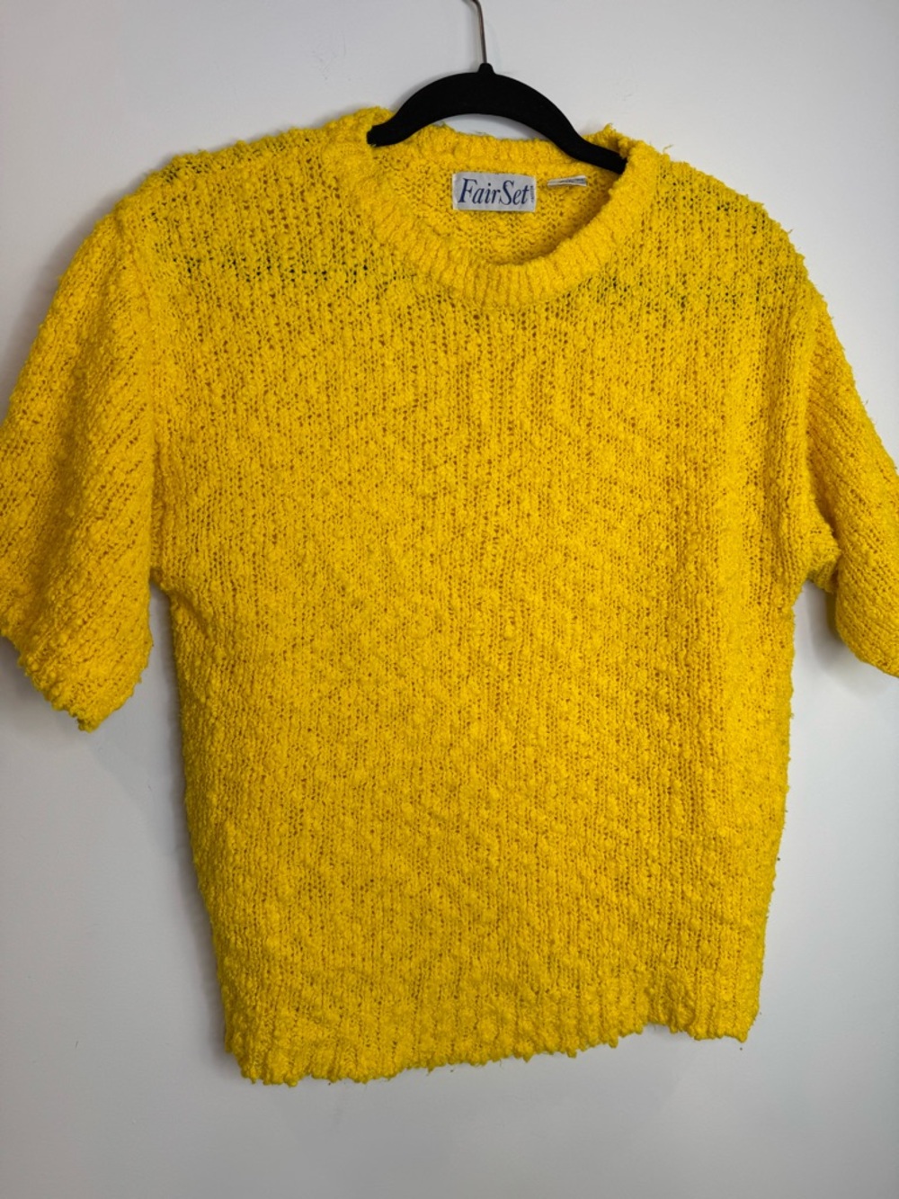 Vintage FairSet Bright Yellow Textured Knit Short-Sleeve Sweater size S - Picture 3 of 6